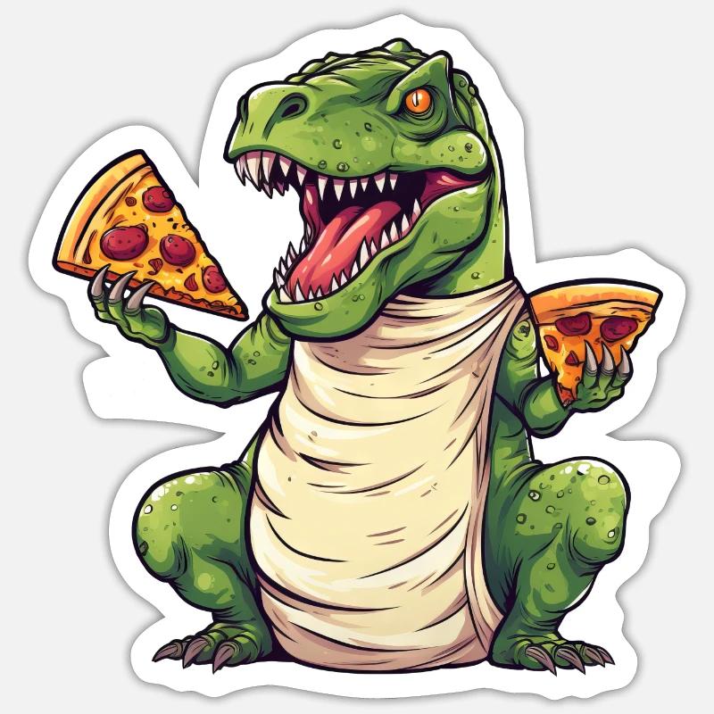 T-Rex Pizza Lover Dinosaur - Sticker size S (10 x 10 cm) - white matte