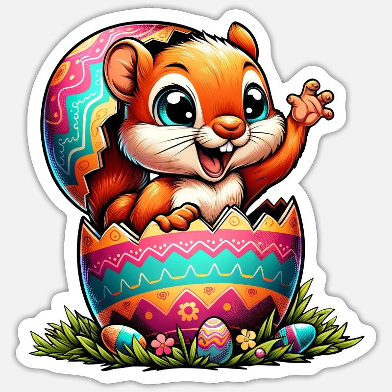 Oster-Eichhörnchen mit Osterei: Entzückendes - Sticker Größe S (10 x 10 cm) - Mattweiß