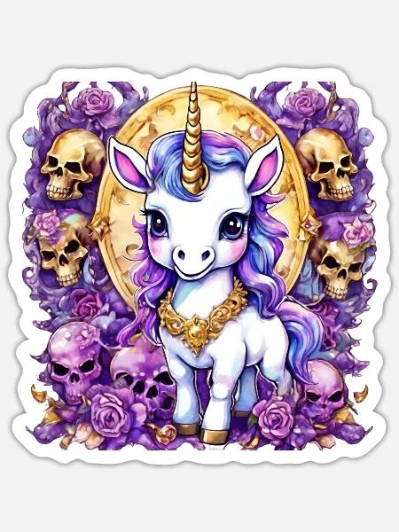 Einhorn mit Totenköpfen Anti süß - Bad Unicorn - Sticker Größe S (10 x 10 cm) - Mattweiß