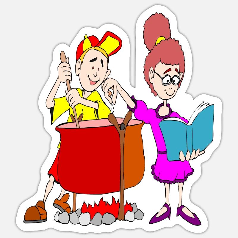 Junge Leute kochen. Sticker Größe S (10 x 10 cm)