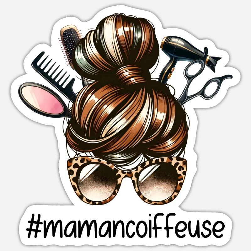 Chignon Mère Coiffeuse Super Maman Coiffeuse - Sticker taille S (10 x 10 cm) - blanc mat