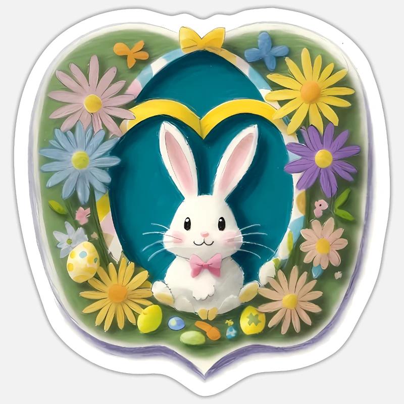 Lapin de Pâques Motif de Pâques - Sticker taille S (10 x 10 cm) - blanc mat