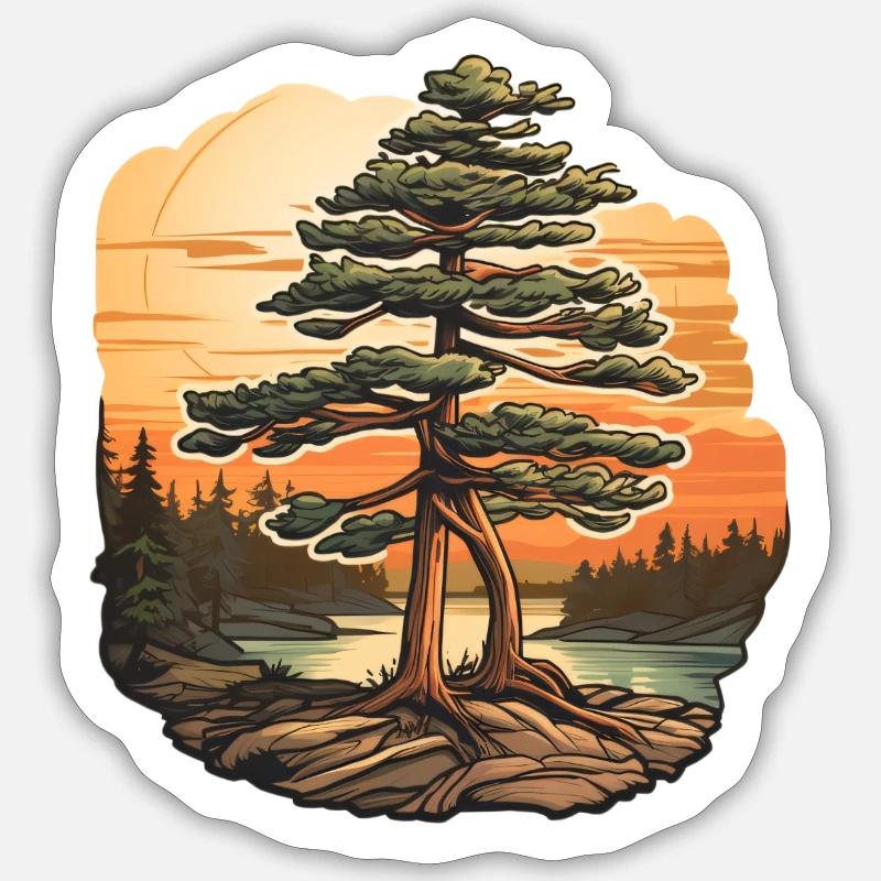 Pine tree at dusk Sticker size S (10 x 10 cm)
