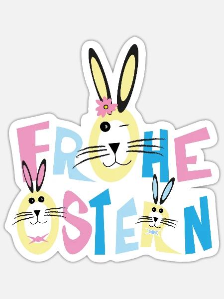 Frohe Ostern mit Bunten Osterhasen. - Sticker Größe S (10 x 10 cm) - Mattweiß