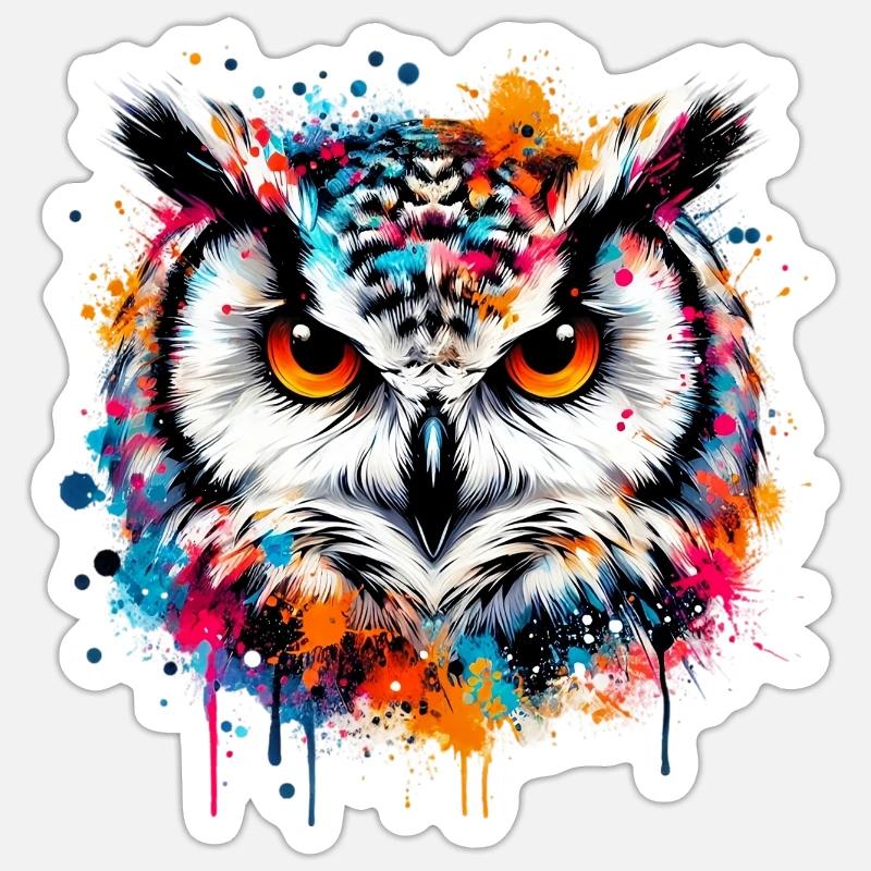 Hibou - Sticker taille S (10 x 10 cm) - blanc mat