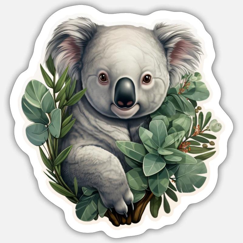 Koala mit Eukalyptus - Sticker Größe S (10 x 10 cm) - Mattweiß