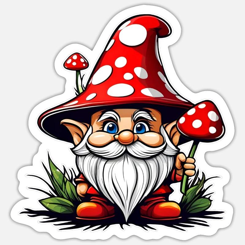 Mignon champignon lutin - Sticker taille S (10 x 10 cm) - blanc mat