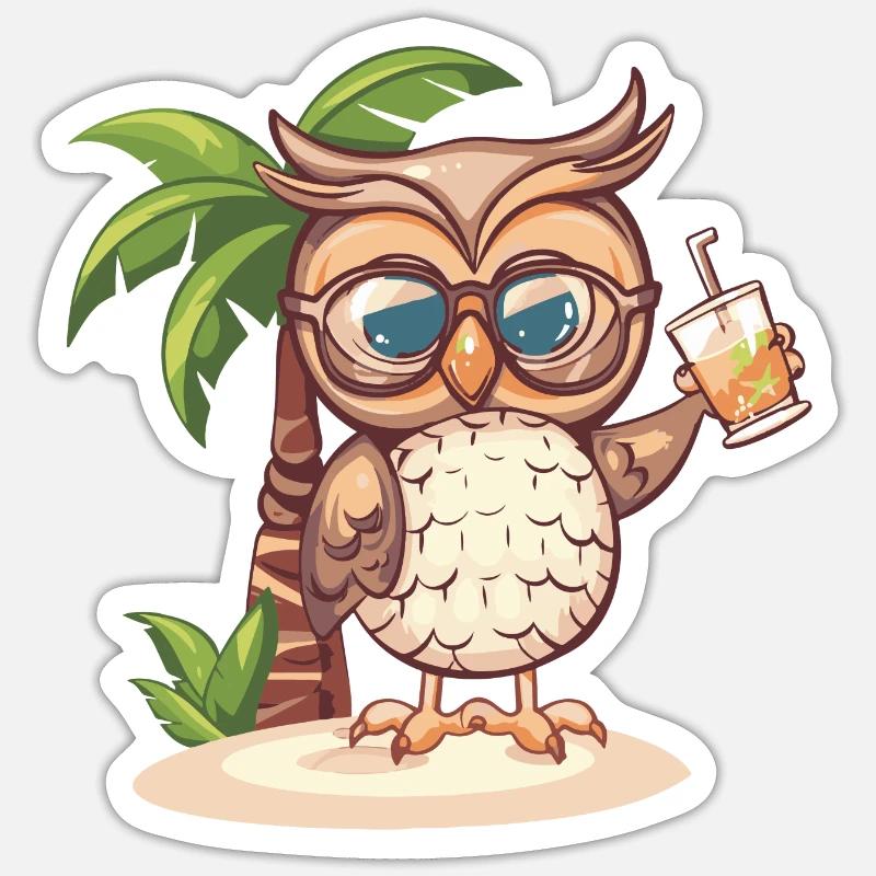 Eule Sommer Urlaub - Sticker Größe S (10 x 10 cm) - Mattweiß