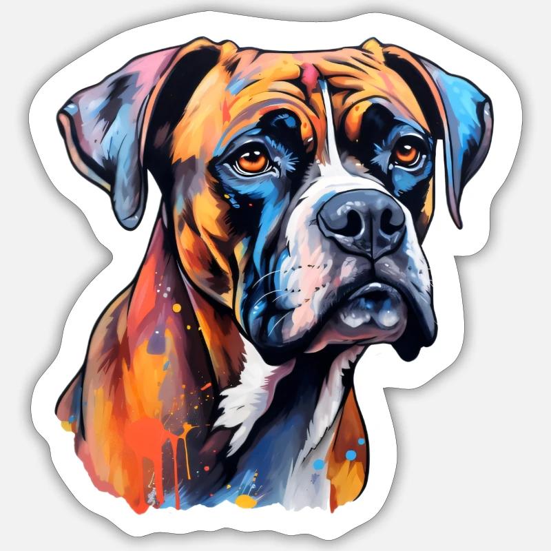Boxer Head Psychedelic - Sticker size S (10 x 10 cm) - white matte