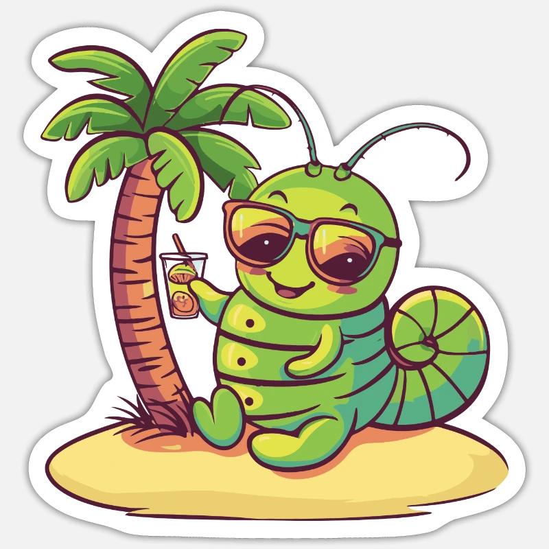 Worm Summer Beach Vacation Sticker size S (10 x 10 cm)