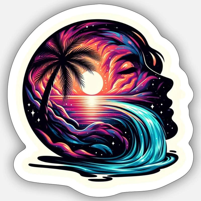 Palm et Galaxy - Sticker taille S (10 x 10 cm) - blanc mat