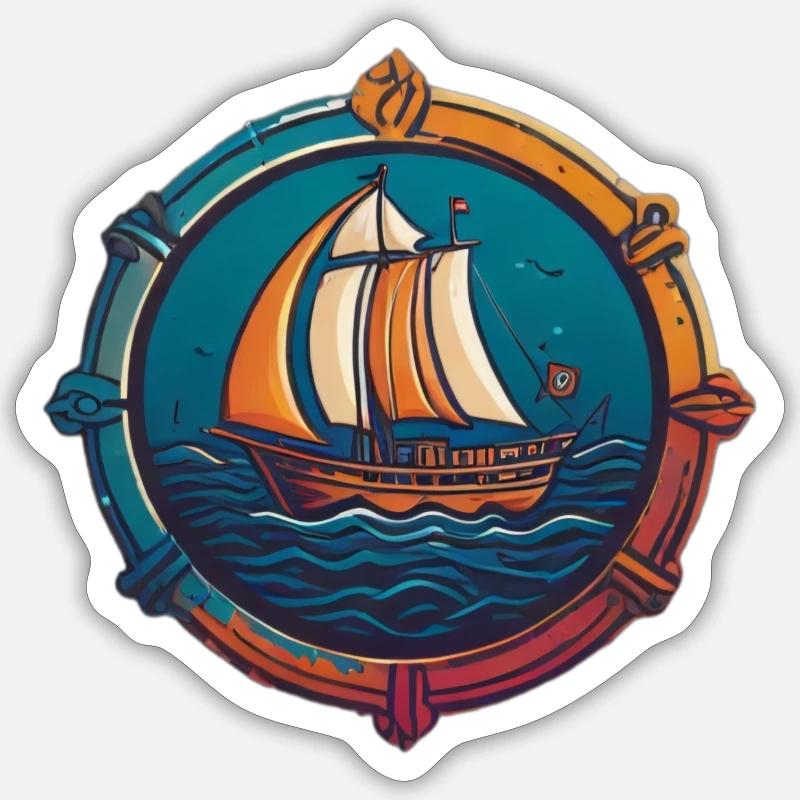 Schiff im Steuerrat Sticker Größe S (10 x 10 cm)