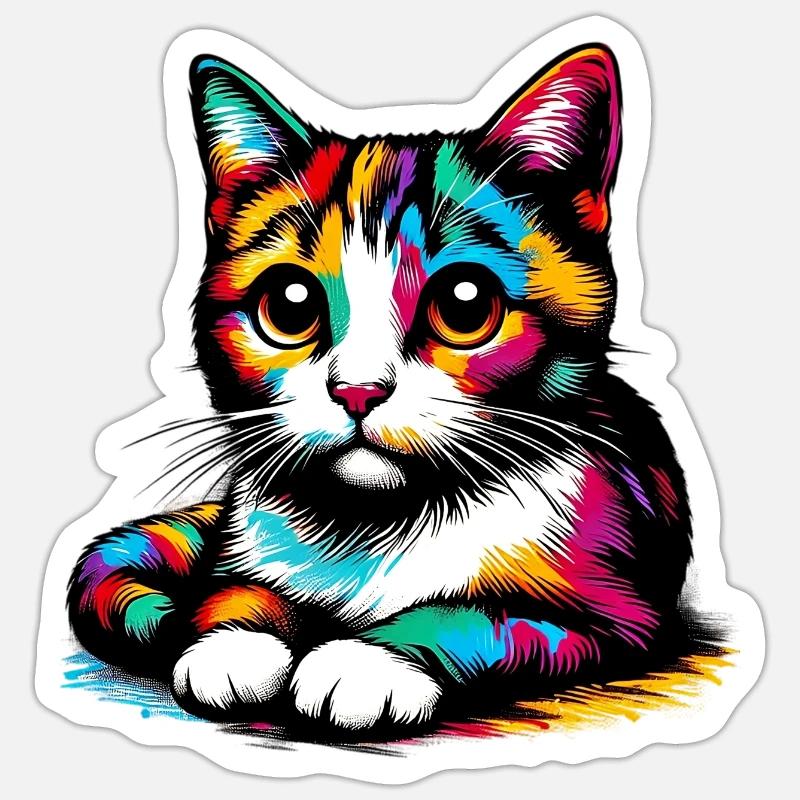 Chat - Sticker taille S (10 x 10 cm) - blanc mat
