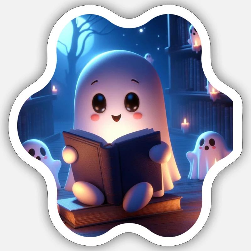 Kleiner Geist liest ein Buch über Ghosting Sticker Größe S (10 x 10 cm)