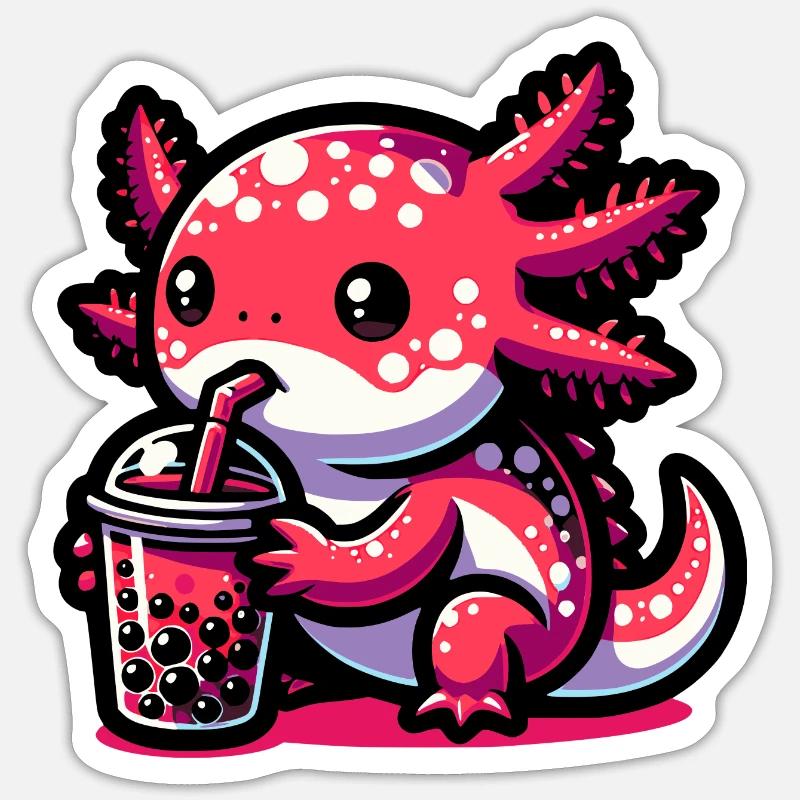Bubble Tea Axolotl Boba Tea Kawaii Geschenk - Sticker Größe S (10 x 10 cm) - Mattweiß
