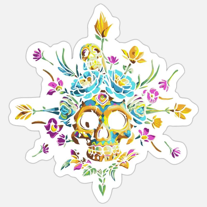 Skull flowers - Sticker taille S (10 x 10 cm) - blanc mat