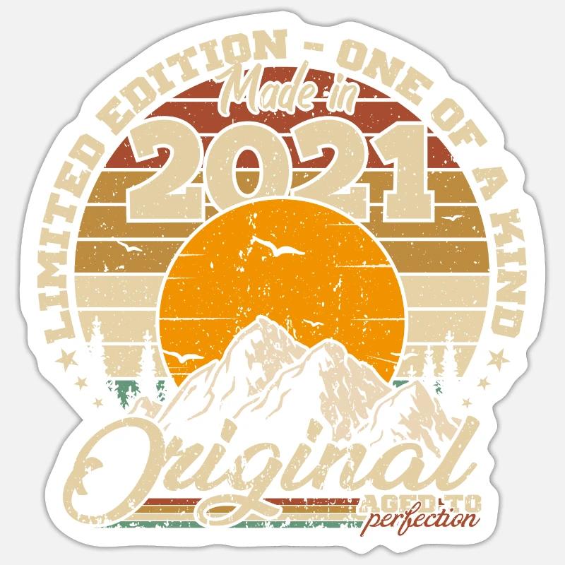 Made in 2021 Retro 2021 Geburtstagsgeschenk - Sticker Größe S (10 x 10 cm) - Mattweiß