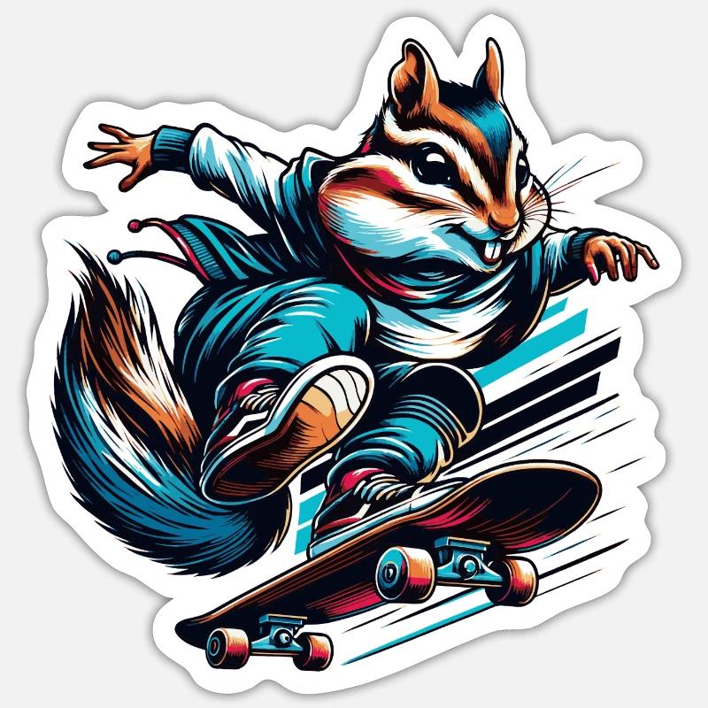 Cool chipmunk on a skateboard - Sticker size S (10 x 10 cm) - white matte