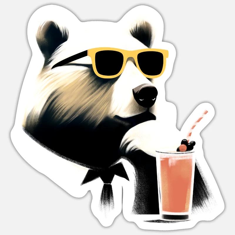 Ours cool - Sticker taille S (10 x 10 cm) - blanc mat