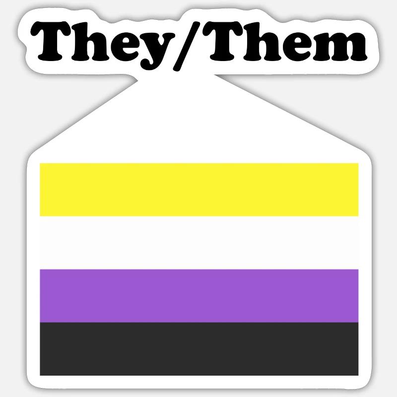 Drapeau non binaire qu’ils eux - Sticker taille S (10 x 10 cm) - blanc mat