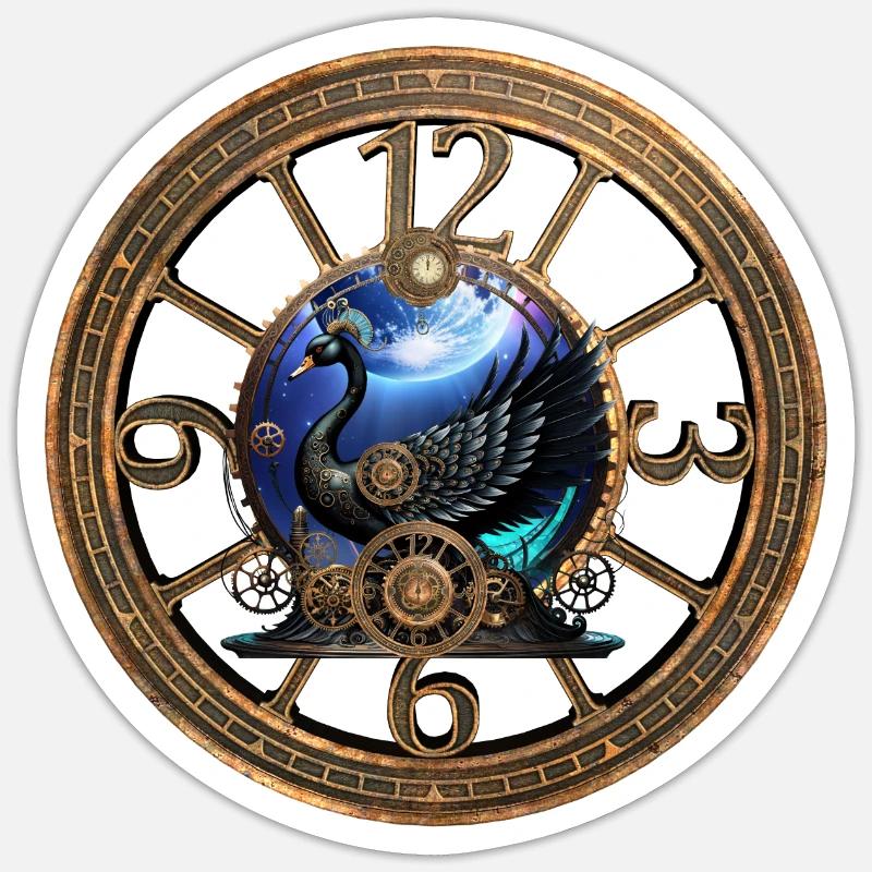 Black Steampunk Swan - Sticker size S (10 x 10 cm) - white matte