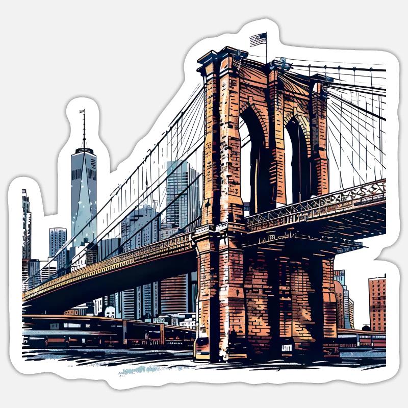 Die Brooklyn Bridge, ein Wahrzeichen New Yorks - Sticker Größe S (10 x 10 cm) - Mattweiß