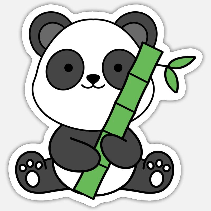 cute panda bear with bamboo Sticker size S (10 x 10 cm)