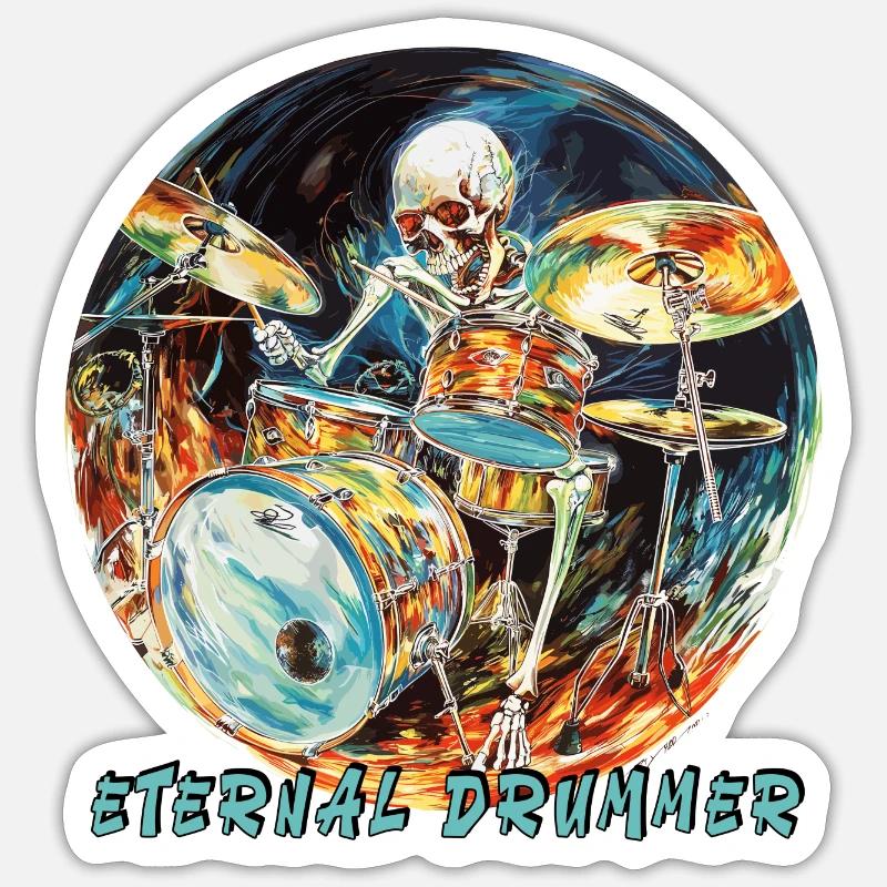 Batteur éternel Batteur Skeleton Hard Rock Sticker taille S (10 x 10 cm)