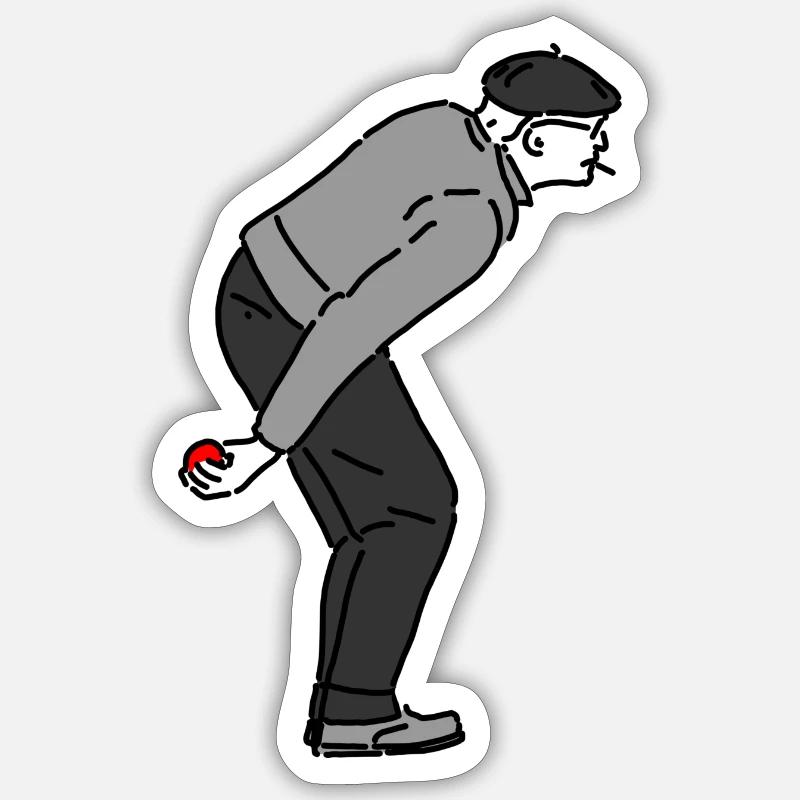 Joueur de pétanque droitier - Sticker taille S (10 x 10 cm) - blanc mat