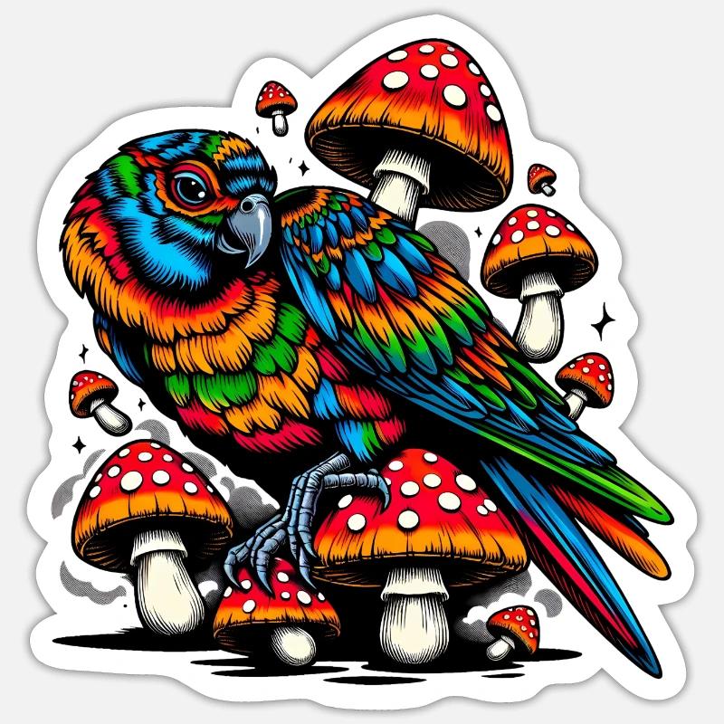 Paradis des perroquets psychédéliques - Sticker taille S (10 x 10 cm) - blanc mat