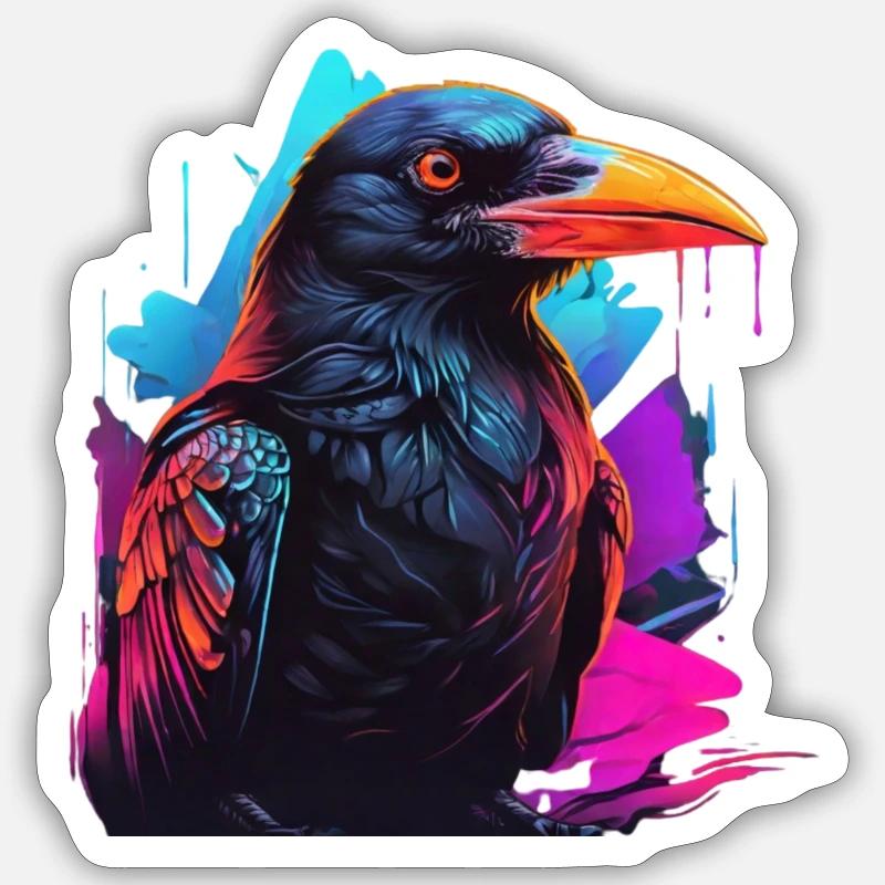 Corbeau Corbeau coloré Neonlight - Sticker taille S (10 x 10 cm) - blanc mat