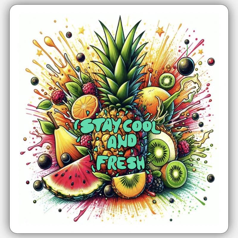 Fruit Explosion "Stay Cool and Fresh" Teal Sticker size S (10 x 10 cm)