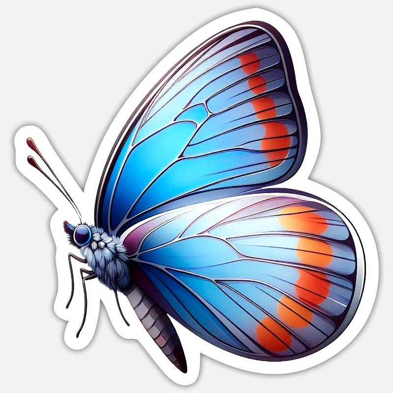 papillon bleu - Sticker taille S (10 x 10 cm) - blanc mat