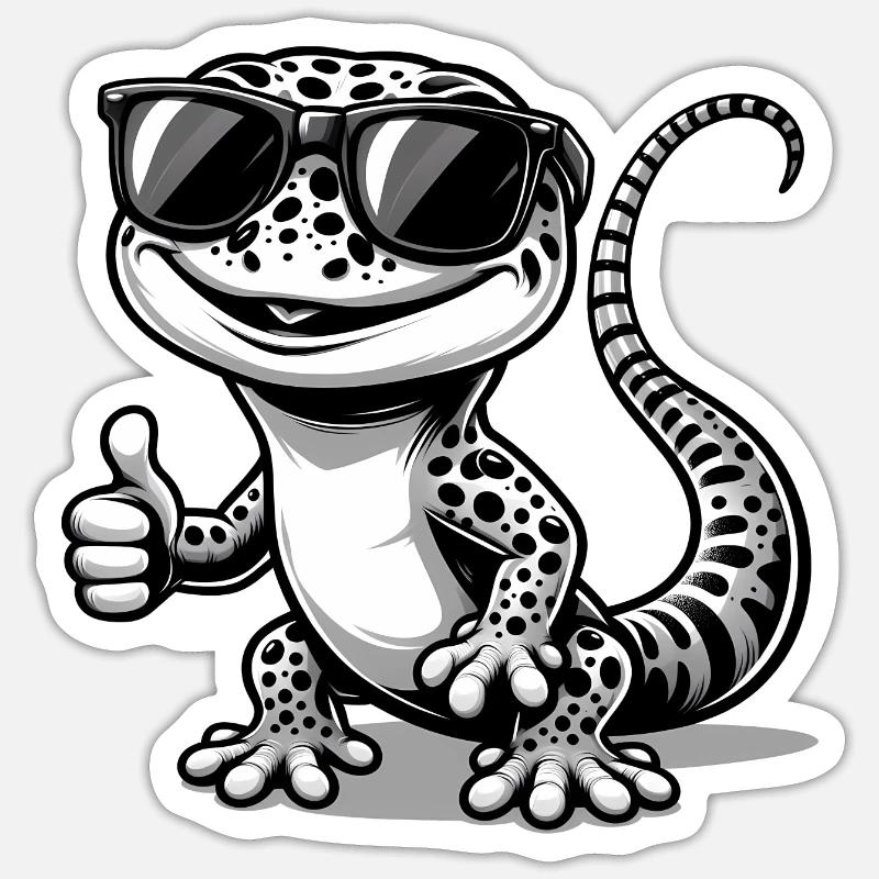 Gecko avec lunettes de soleil - Sticker taille S (10 x 10 cm) - blanc mat