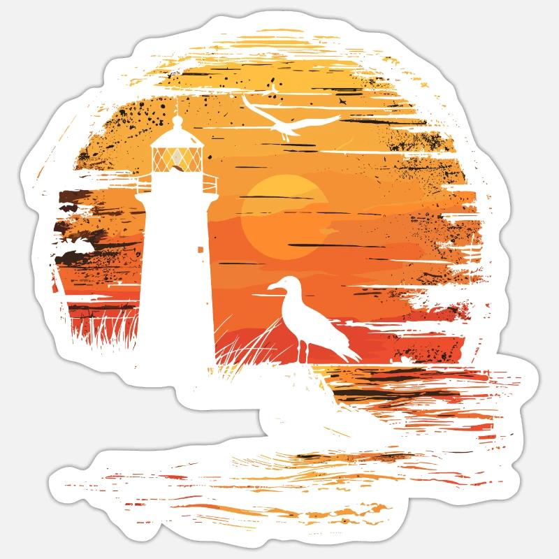 Seagull Seabird Lighthouse Sunset Sticker size S (10 x 10 cm)
