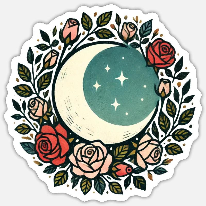Crescent Moon Roses - Sticker size S (10 x 10 cm) - white matte