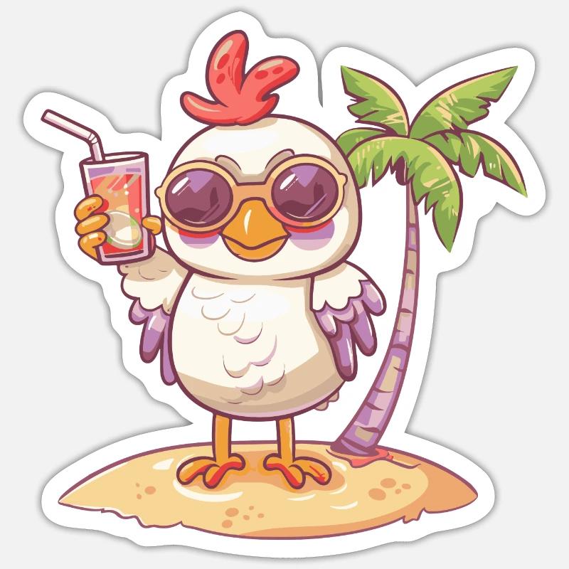 Chicken Summer Beach Comic - Sticker size S (10 x 10 cm) - white matte