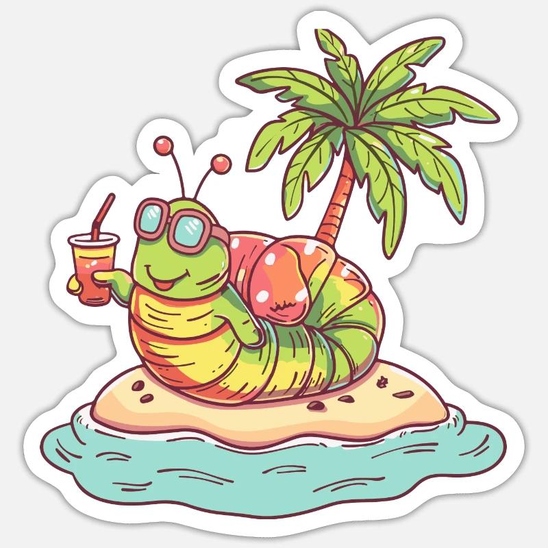 Worm Summer Beach Comic - Sticker size S (10 x 10 cm) - white matte
