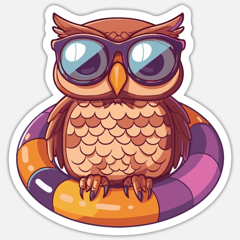 Eule Sommer Comic - Sticker Größe S (10 x 10 cm) - Mattweiß