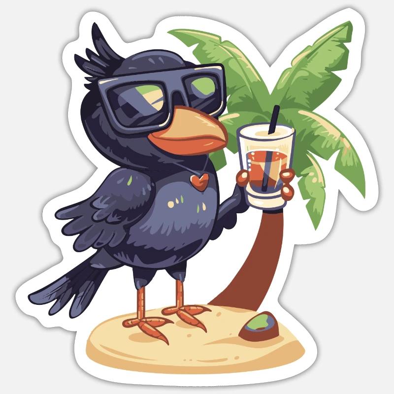 Raven Crow Summer Beach Comic Sticker size S (10 x 10 cm)