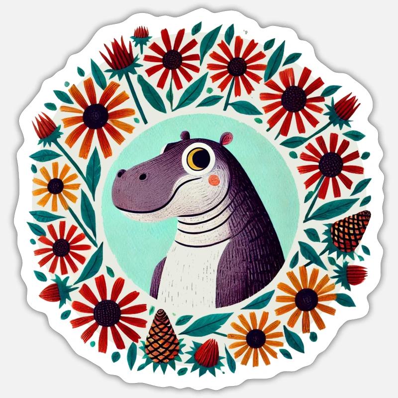 Retro Hippo Sticker size S (10 x 10 cm)