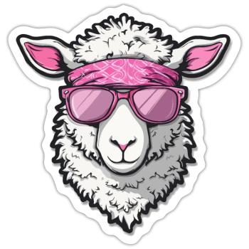 Cooles Schaf mit rosa Sonnenbrille und Stirnband - Sticker Größe S (10 x 10 cm) - Mattweiß - Vorne