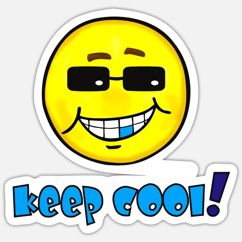 Keep cool - Lustiges Emoticon mit Sonnenbrille - Sticker Größe S (10 x 10 cm) - Mattweiß