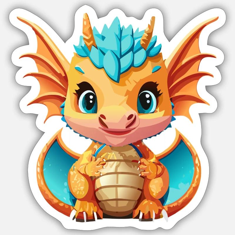 Drachen Blau Orange Sticker Größe S (10 x 10 cm)