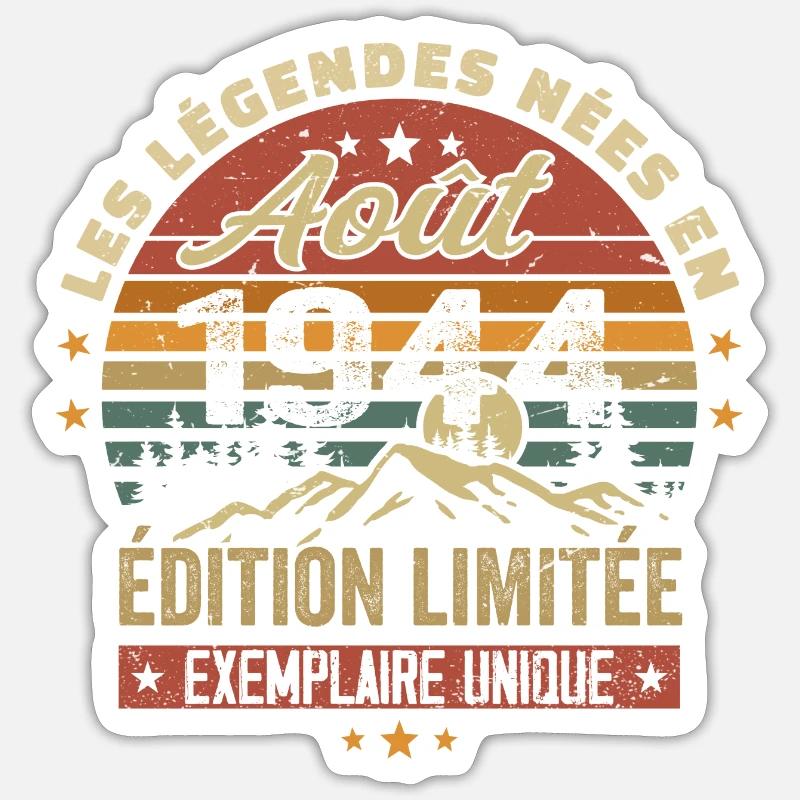 August 1944 Birthday Gift August 1944 August - Sticker size S (10 x 10 cm) - white matte