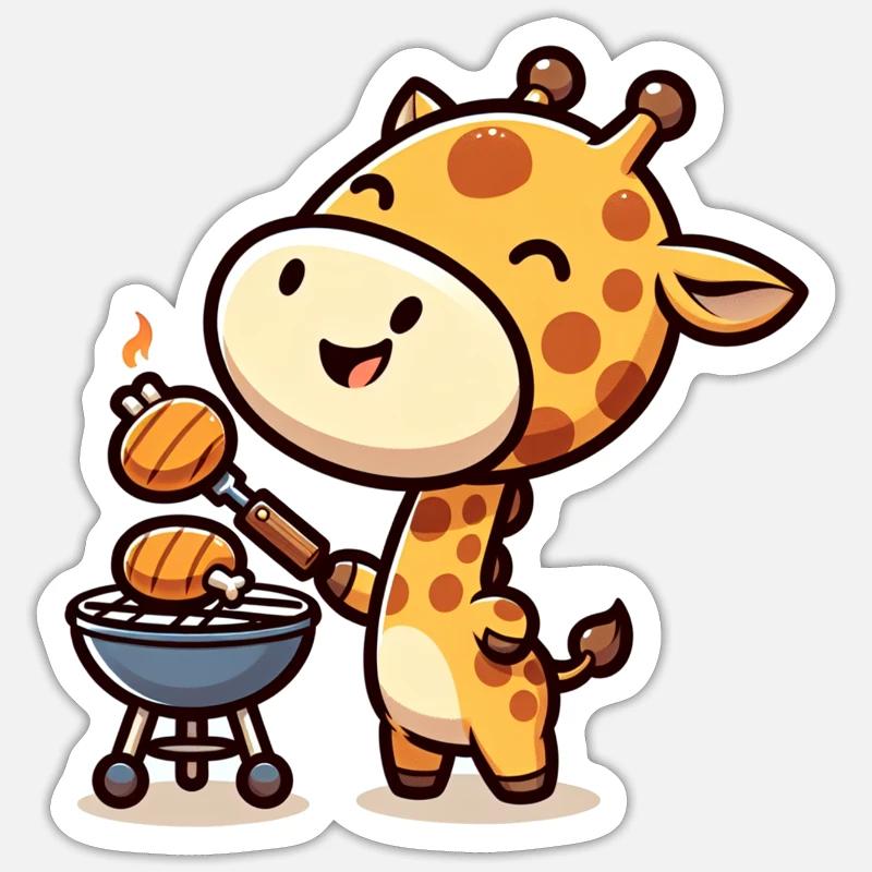 Cute BBQ Giraffe - Sticker Größe S (10 x 10 cm) - Mattweiß