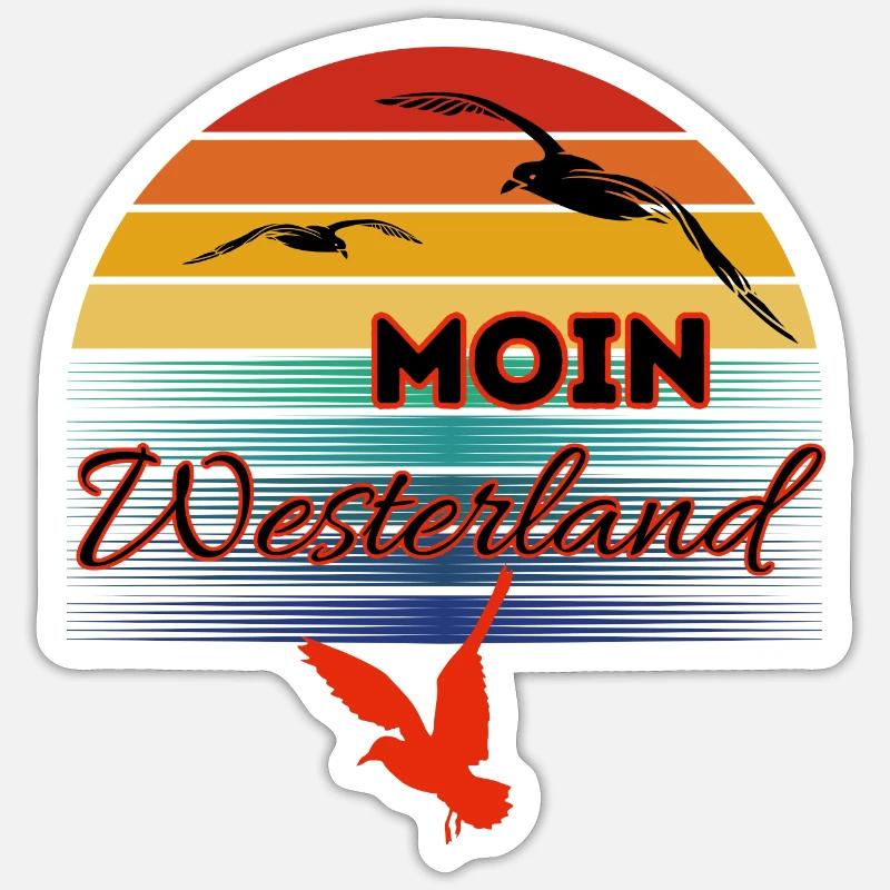 Moin Westerland mit Möwe im Retro Style-Westerland Sticker Größe S (10 x 10 cm)