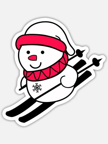 ski fahrer schneemann 02 - Sticker Größe S (10 x 10 cm) - Mattweiß