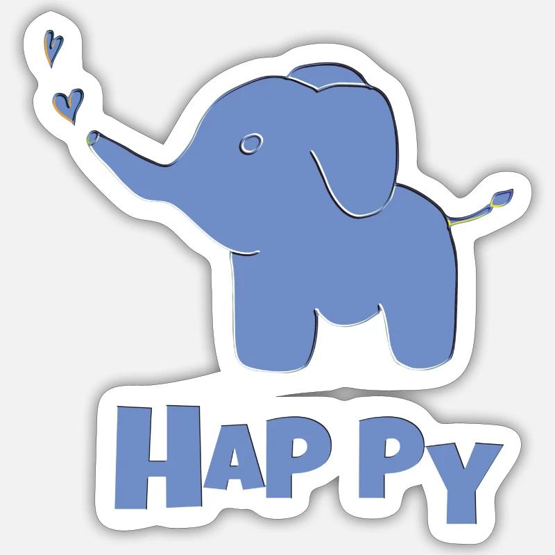 Éléphant Heureux - Sticker taille S (10 x 10 cm) - blanc mat