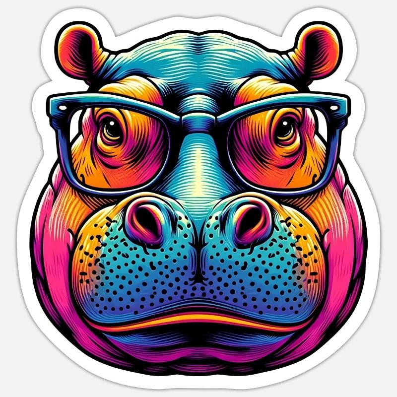 Nilpferd mit Brille Sticker Größe S (10 x 10 cm)